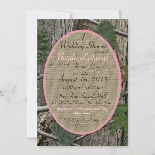 Invitación Naturas Camuflaje Ducha nupcial Rosa (Anverso)