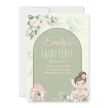 Nature Cute Flower Fairy 1st Birthday Invitation
