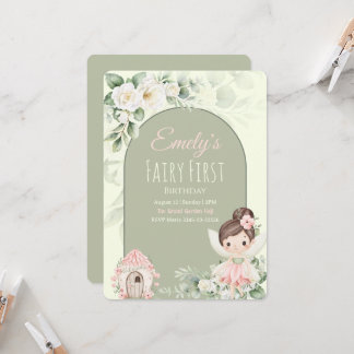 Invitación Nature Cute Flower Fairy 1st Birthday Invitation