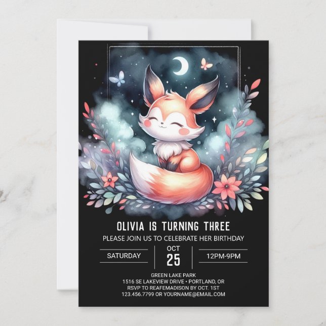 Invitación Nature Dreamy Fox Birthday digital (Anverso)