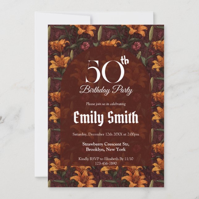 Invitación Nature Inspired Lilies Sparkle 90Th Birthday (Anverso)