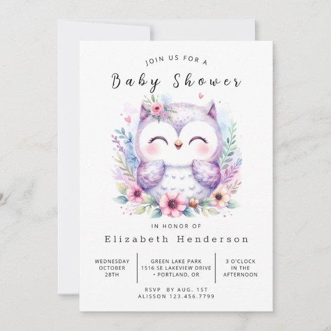 Invitación Nature Online Owl Baby Shower (Anverso)