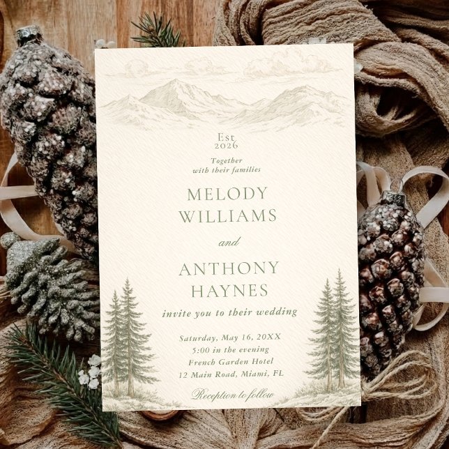 Invitación Nature Wedding with Pine Trees Mountain Landscape (Subido por el creador)