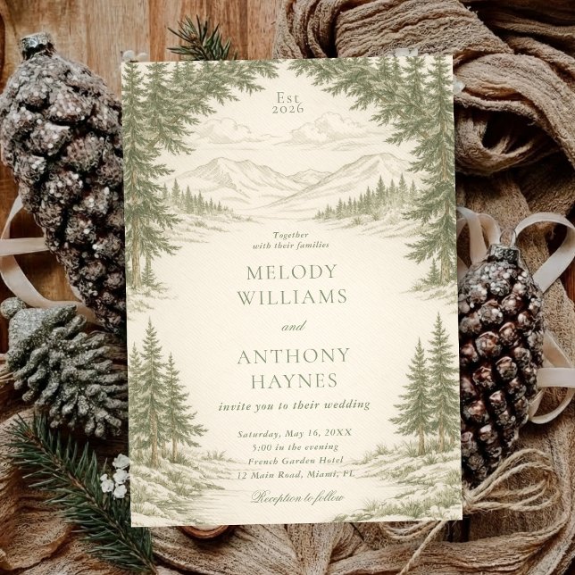 Invitación Nature Wedding with Pine Trees Mountain Landscape (Subido por el creador)