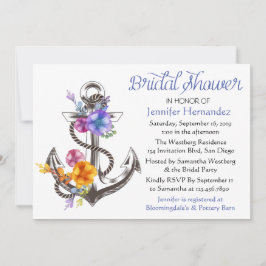 Invitación Naudal Bridal Shower Blue Anchor Floral