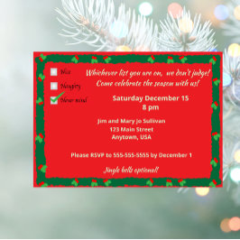 Invitación Naughty Nice Never mind Holiday