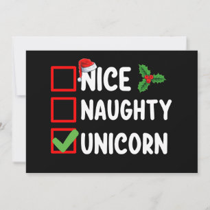 Invitación Naughty Unicorn Navidades lista vacaciones