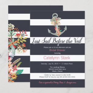 Invitación Naupe Stripe Floral Anchor Bridal Shower