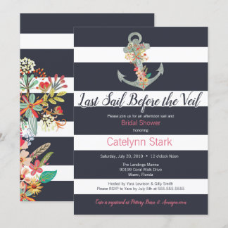 Invitación Naupe Stripe Floral Anchor Bridal Shower