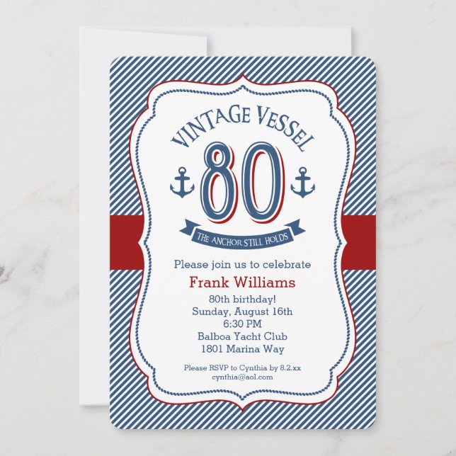 Invitación Náutica 80 a cumpleaños (Anverso)