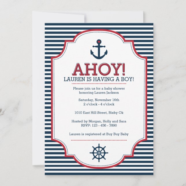 Invitación náutica a Baby Shower (Anverso)