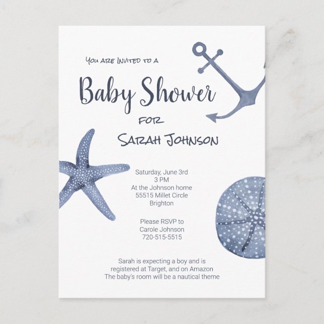 Invitación náutica a Baby Shower (Anverso)