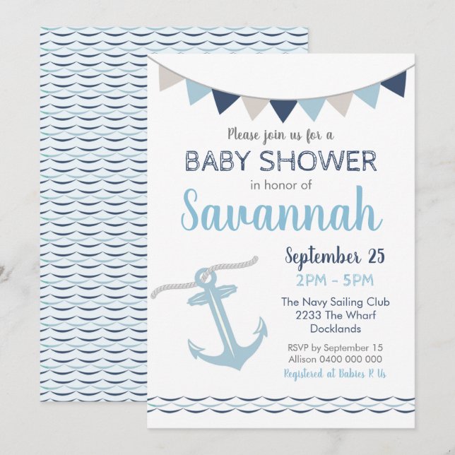Invitación náutica a Baby Shower (Anverso / Reverso)