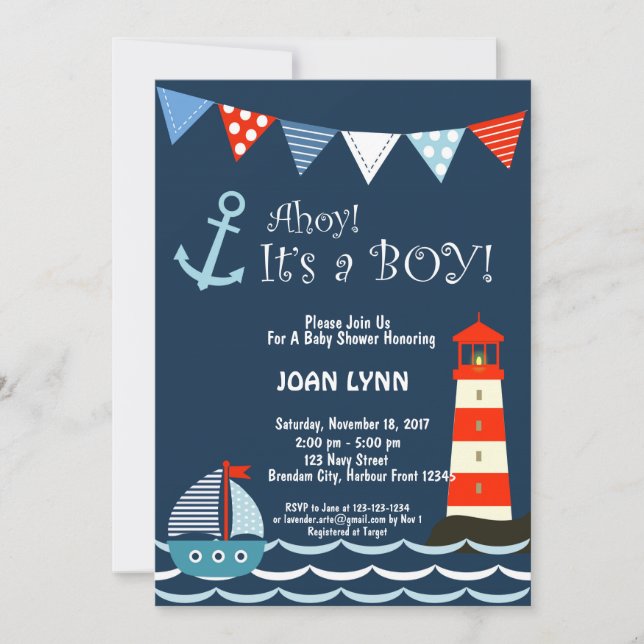 Invitación náutica a Baby Shower, ¡Ahoy es un chic (Anverso)