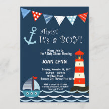 Invitación náutica a Baby Shower, ¡Ahoy es un chic