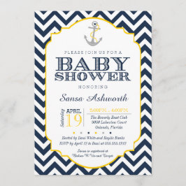 Invitación náutica a Baby Shower, amarillo chevron