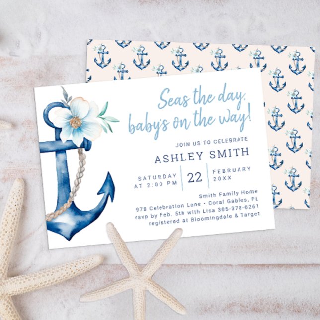Invitación náutica a Baby Shower | Azul acuático (Nautical Baby Shower Invitation)