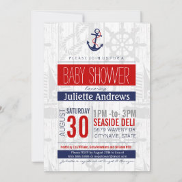 Invitación náutica a Baby Shower, Boy Blue Red Aho