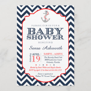 Invitación náutica a Baby Shower, marina roja Chev
