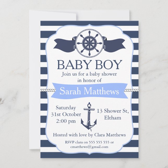 Invitación Náutica a Baby Shower para niños (Anverso)