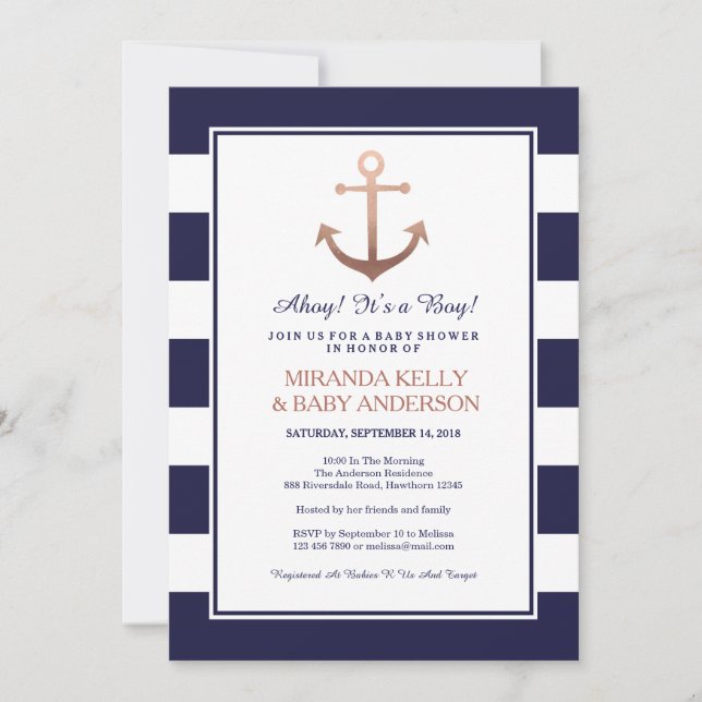 Invitación náutica a la ducha de bebé (Anverso)