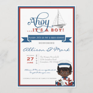 Invitación náutica afroamericana a Baby Shower