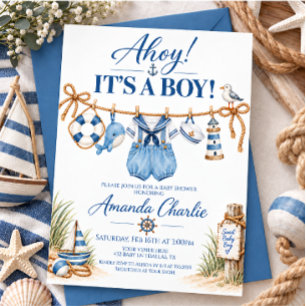 Invitación Náutica Ahoy Es un Niño Baby Shower