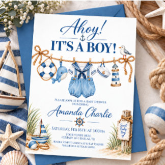 Invitación Náutica Ahoy Es un Niño Baby Shower