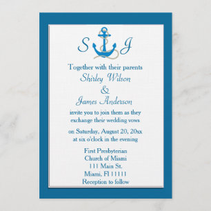 Invitación náutica azul de la boda