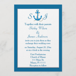 Invitación náutica azul de la boda
