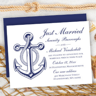 Invitación Náutica azul de la Marina Boda Anchor recién casad