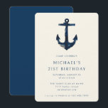 Invitación Náutica azul de la Marina Fiesta de cumpleaños 21<br><div class="desc">21.ª Fiesta de cumpleaños Invitación de Anclaje Náutico Azul de la Marina Moderna</div>