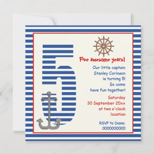 Invitación Náutica azul náutica, velero blanco Fiesta de 5 cu