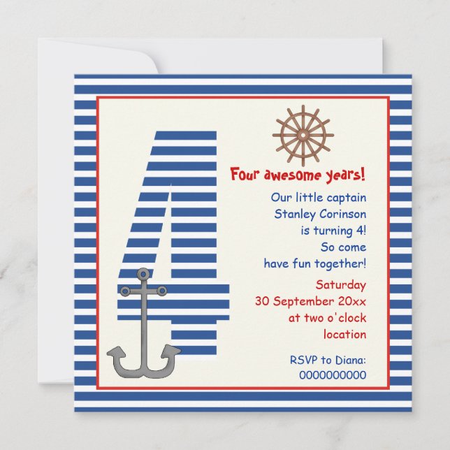 Invitación Náutica azul náutica, velero blanco fiesta de cuar (Anverso)