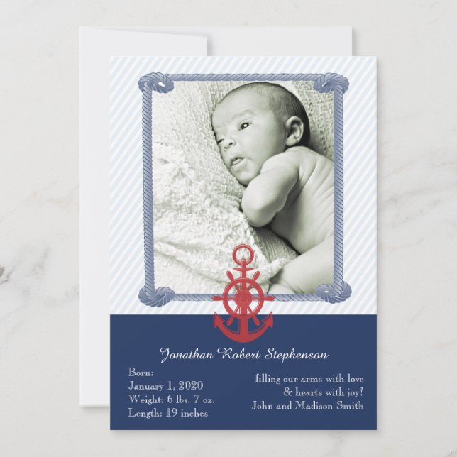 Invitación Náutica Azul para bebé (Anverso)