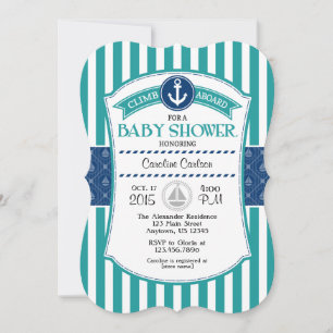 Invitación náutica azul verde azulada de Baby