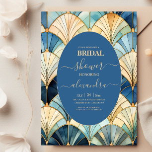 Invitación Náutica azul y oro Art Decó Noche