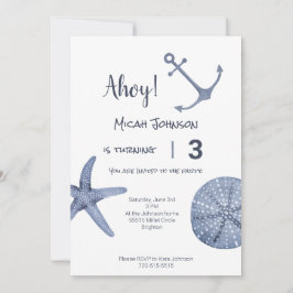 Invitación Náutica Blue Birthday Cualquier Edad