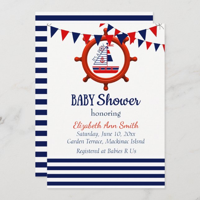 Invitación náutica de Baby Shower (Anverso / Reverso)
