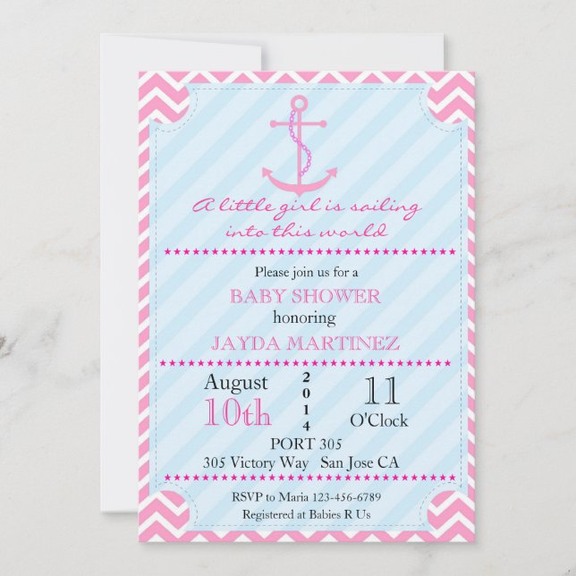 Invitación náutica de Baby Shower (Anverso)