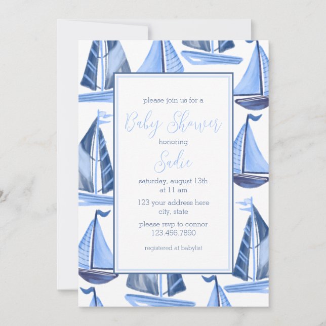 Invitación Náutica De Baby Shower A Un Niño (Anverso)