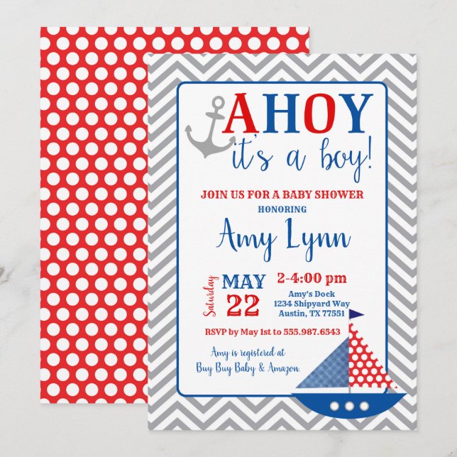 Invitación náutica de Baby Shower a ver si es un c (Anverso / Reverso)