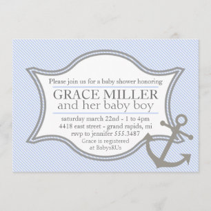 Invitación náutica de Baby Shower azul clara y