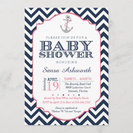 Invitación náutica de Baby Shower, azul rosado de