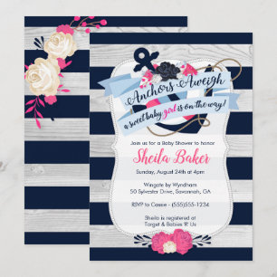 Invitación náutica de Baby Shower - chica