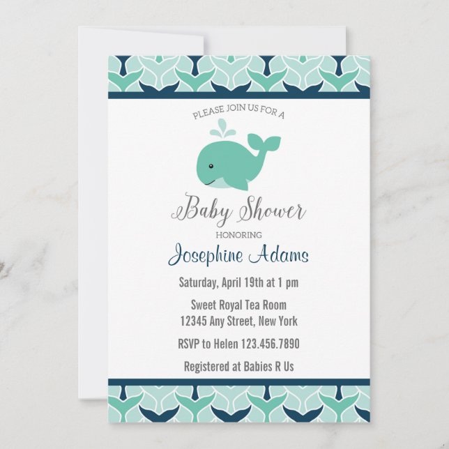 Invitación náutica de Baby Shower de la ballena (Anverso)