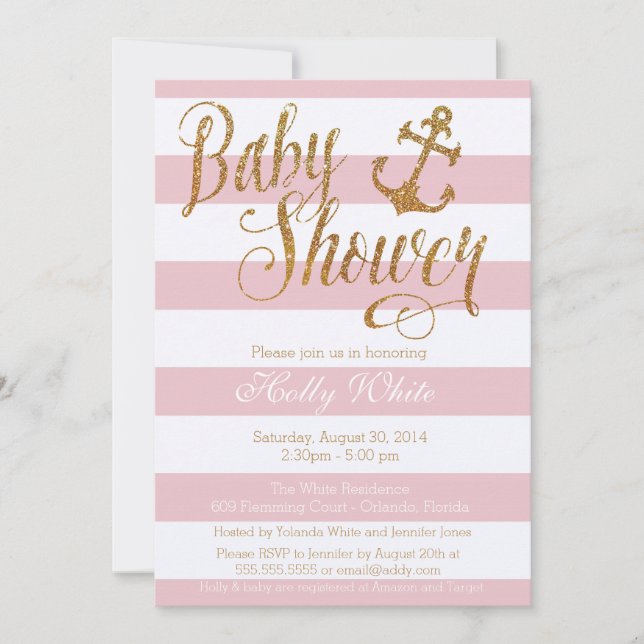 Invitación náutica de Baby Shower del chica del (Anverso)