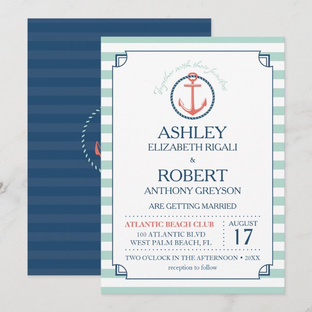 Invitación náutica de la boda - ancla (Anverso / Reverso)