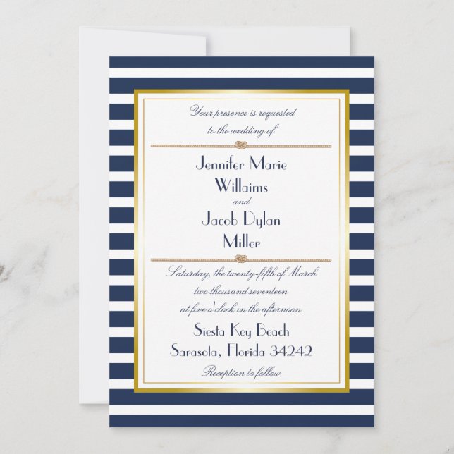 Invitación náutica de la boda de la cuerda de la (Anverso)