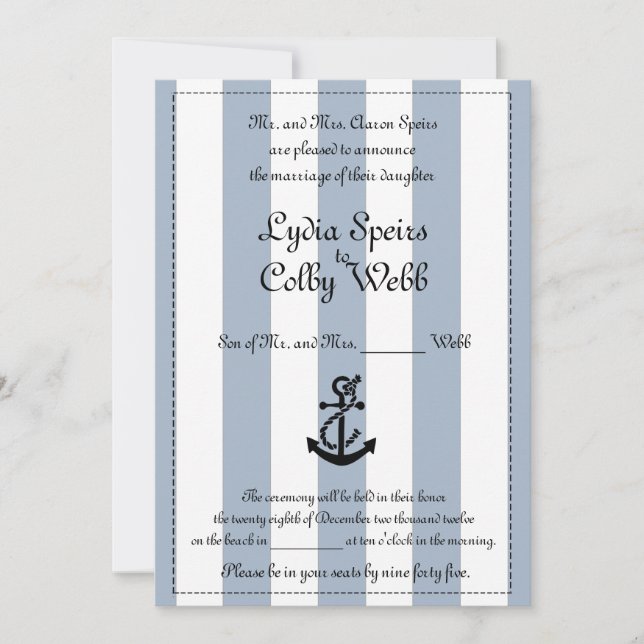 Invitación náutica de la boda de la raya (Anverso)